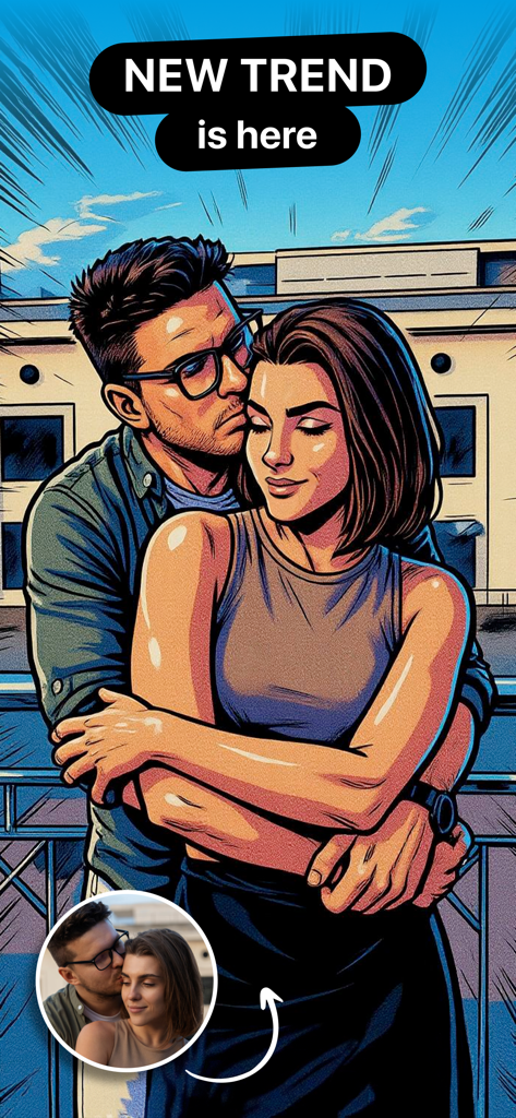 Una pareja transformada en una ilustración estilo cómic usando la IA de ToonMe