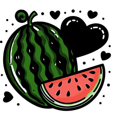 a watermelon with a heart background