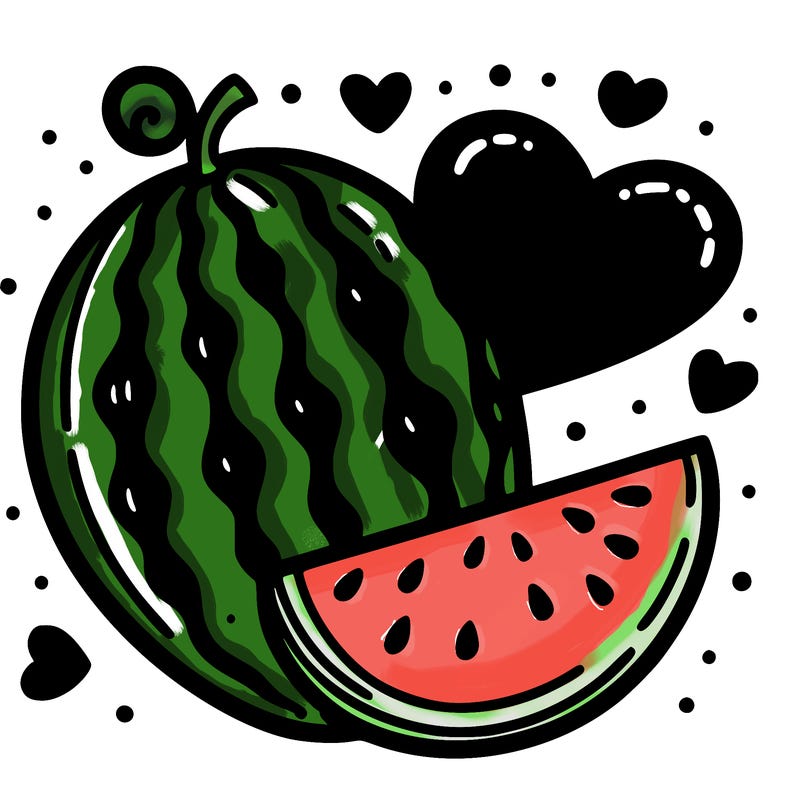 a watermelon with a heart background