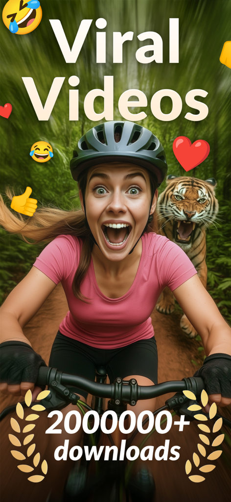 AI Video Photo・DreamPix Editor - DreamPix AIエディターが、ジャングルを虎に追いかけられる自転車に乗った女性のバイラルビデオを表示