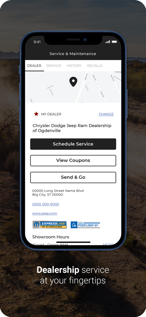 RAM® - RAM app screen showing dealership service scheduling and maintenance options