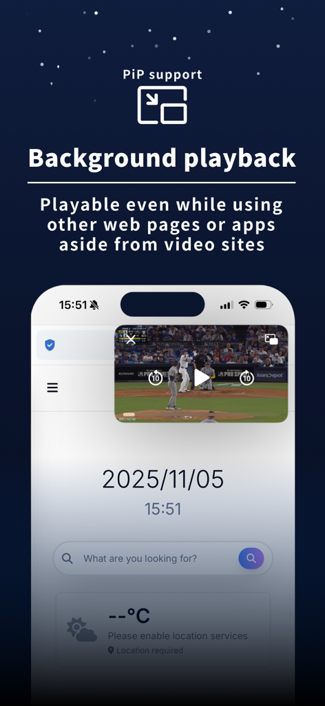 Lunascape Browser - Interfaz de Lunascape Browser mostrando la función de reproducción de video en segundo plano en imagen sobre imagen