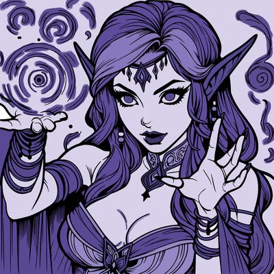 realistic scary beautiful elf sorceress casting spell