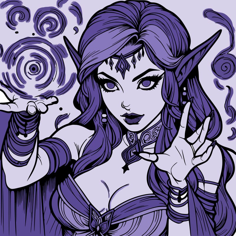 realistic scary beautiful elf sorceress casting spell