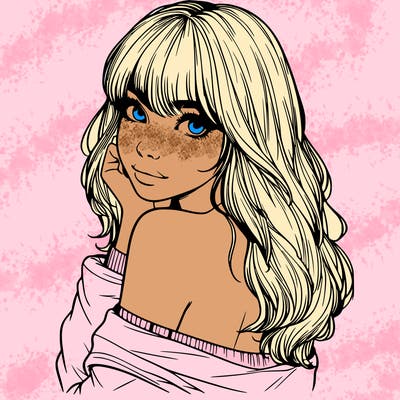 realistic girl with bangs looking over her shoulder