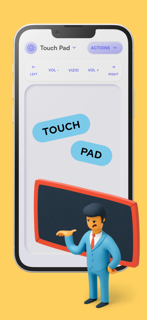 Écran d'iPhone montrant l'interface de contrôle du pavé tactile pour l'application de télécommande TCL