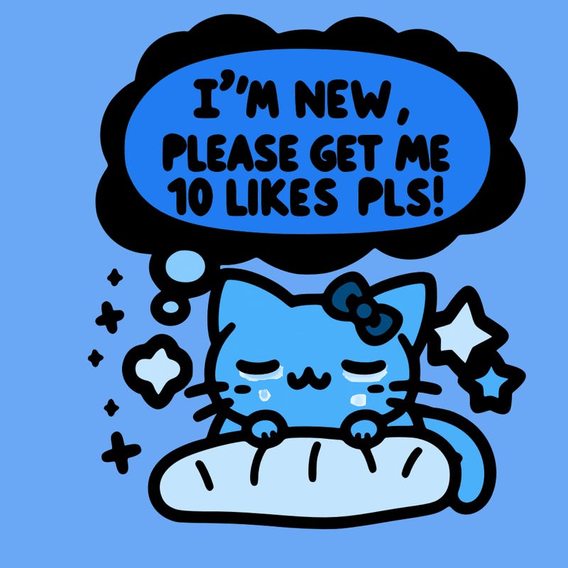 kitty taking a nap dream talking and saying "i'm new, please get me at least 10 likes pls!!"