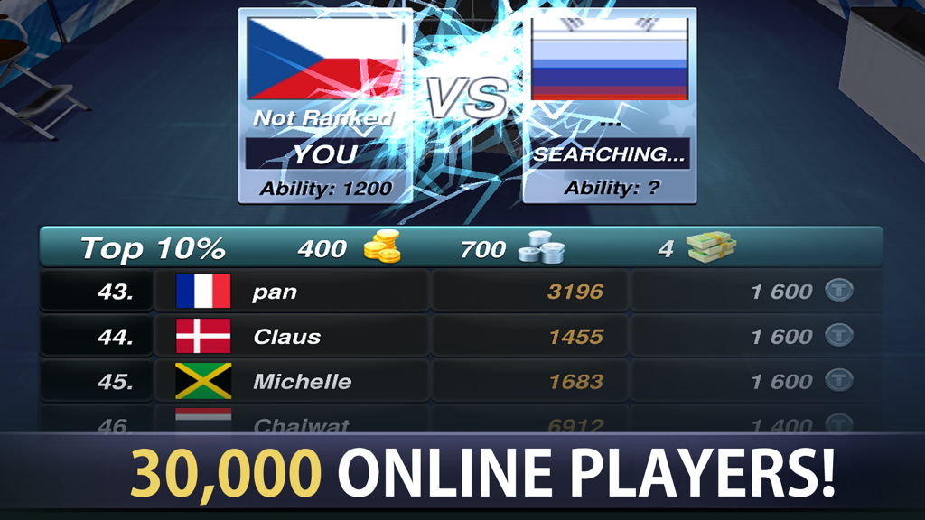 Table Tennis Champion - Table Tennis Champion online matchmaking screen featuring a global leaderboard and active player count