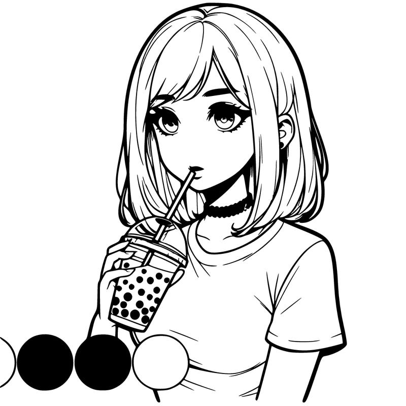 realistic girl drinking boba