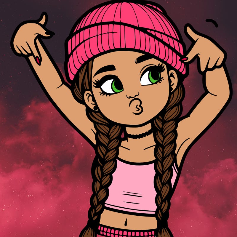 realistic teenage girl with braids and a beanie and crop top doing 🫶🏼