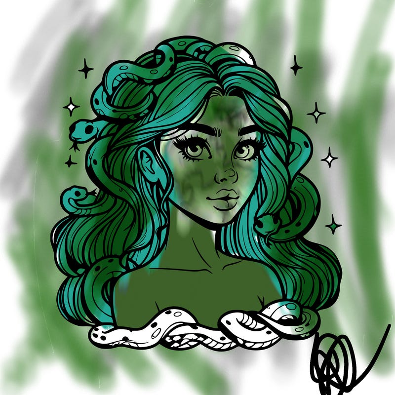 realistic girl with snakes as hair