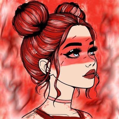 realistic girl with buns on the top of her head