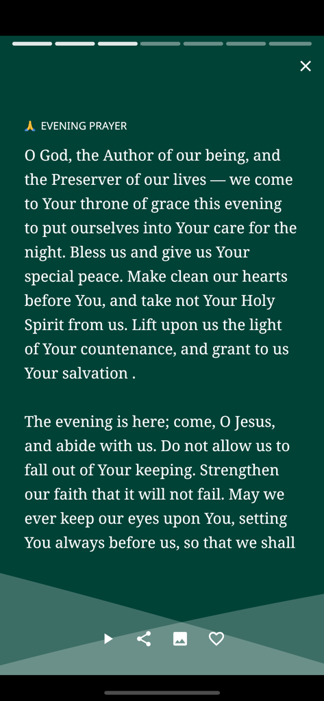 Daily Light On The Daily Path - Evening prayer text displayed on a green background in the Daily Light devotional app