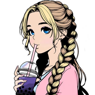realistic girl with braided hair drinking boba