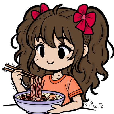 a girl eating ramen