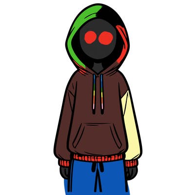 faceless girl in a tracksuit with a hood on and no hair