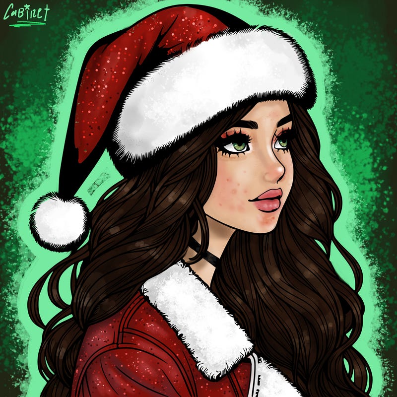 realistic girl in santa hat