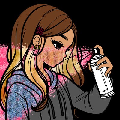 a realistic girl spray painting