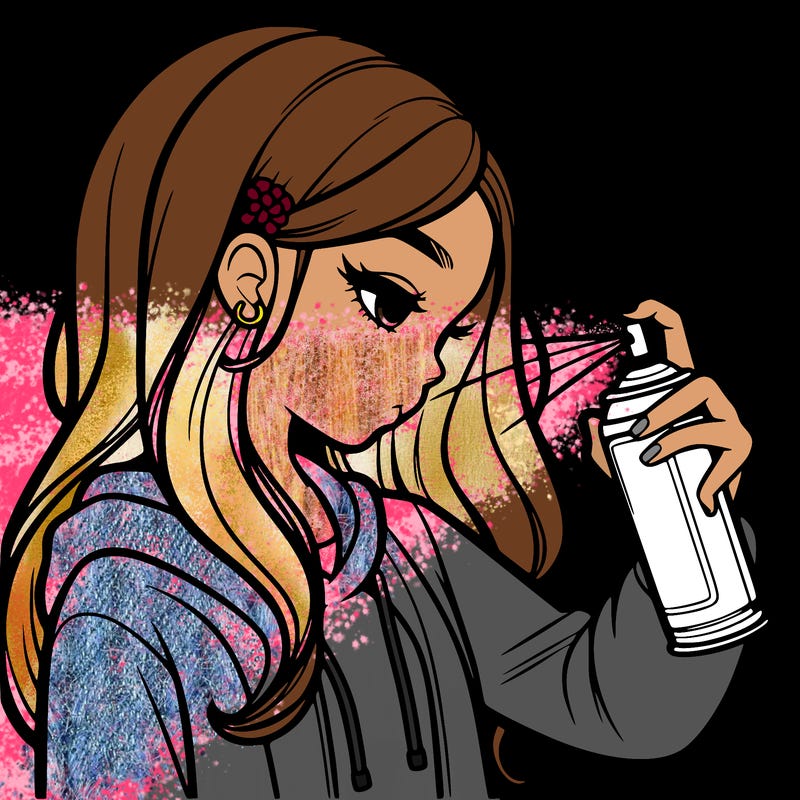 a realistic girl spray painting