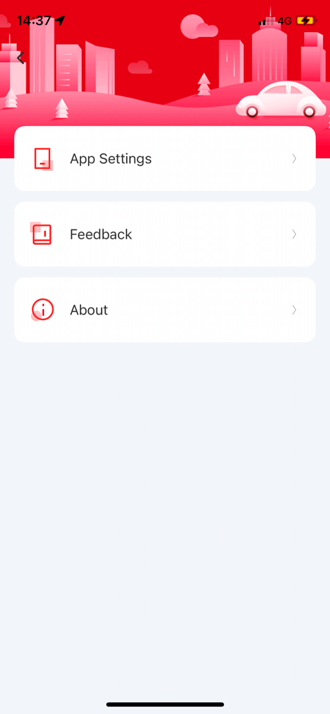 Nice DVR - Settings screen of the Nice DVR app displaying options for app settings, feedback, and about information.