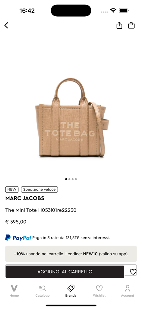 VENTIS - Fashion & Home Design - A beige Marc Jacobs mini tote bag displayed on the VENTIS mobile app product page