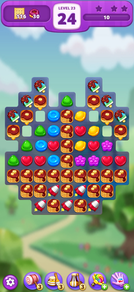 Lollipop: Sweet Taste Match3 - Gameplay screen of Lollipop Sweet Taste Match3 showing a colorful candy puzzle grid with dessert items and boosters