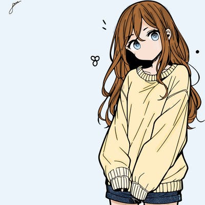manga teen girl  in a sweater and baggy pants