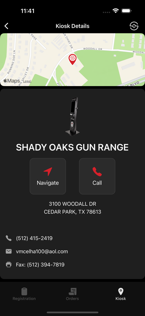 Schermata Dettagli Chiosco dell'app Silencer Shop per Shady Oaks Gun Range