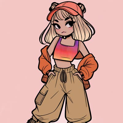 girl in crop top and baggy pants