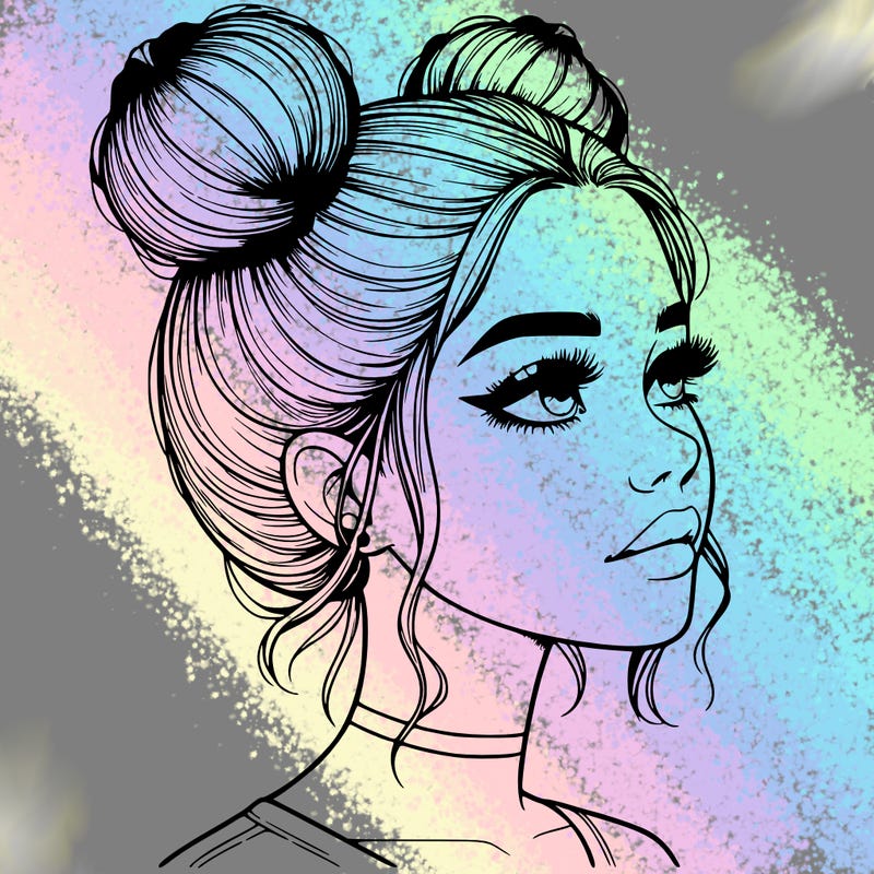 realistic girl with buns on the top of her head