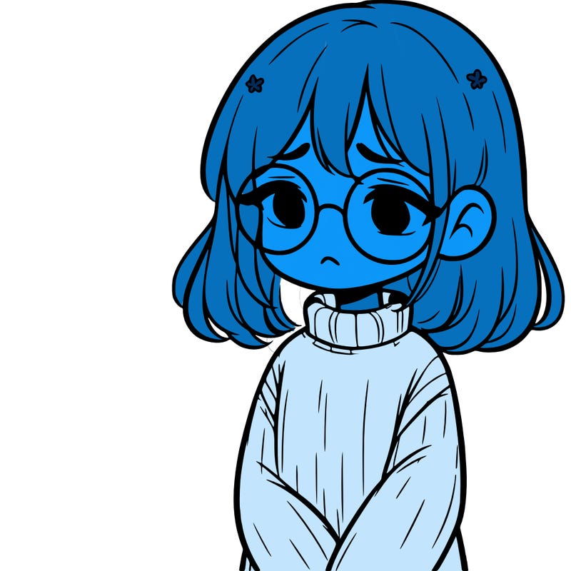 sad girl with glasses in a sweater