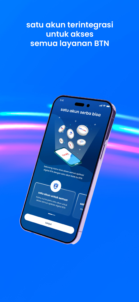bale by BTN - Écran de smartphone montrant l'application balé by BTN avec accès au compte intégré et fonctionnalités d'authentification unique pour les services financiers