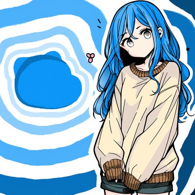 manga teen girl  in a sweater and baggy pants