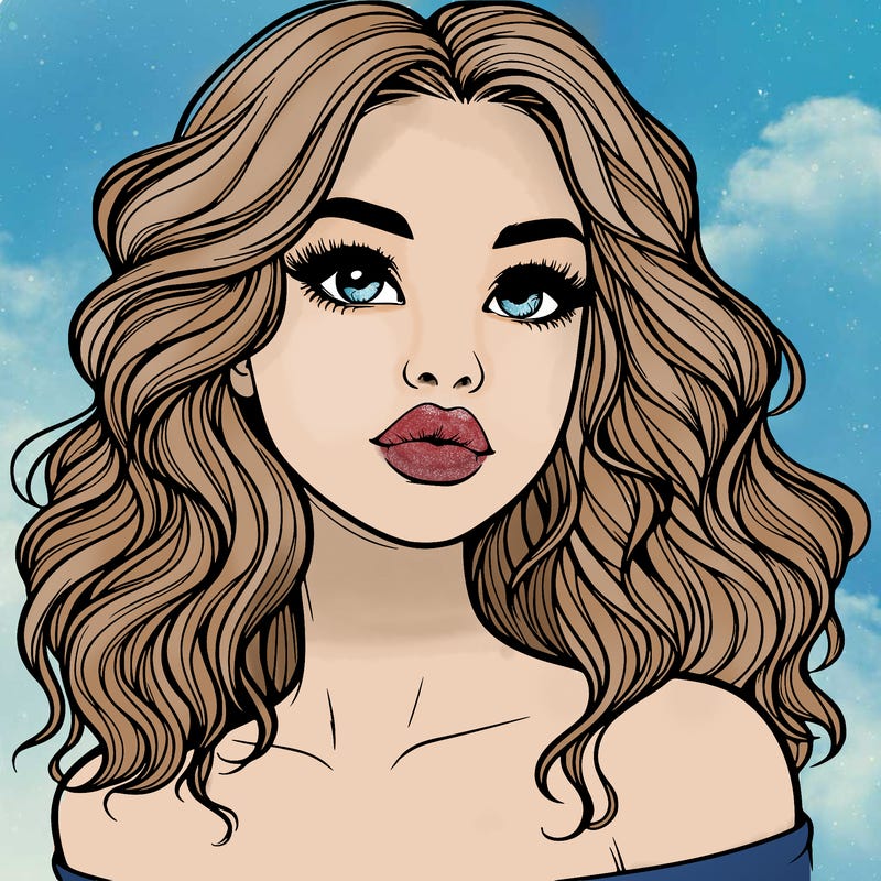 realistic girl with wavy hair and lips