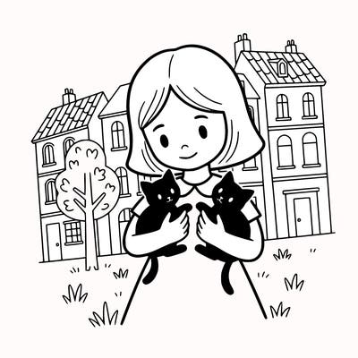 a girl holding two black kitties