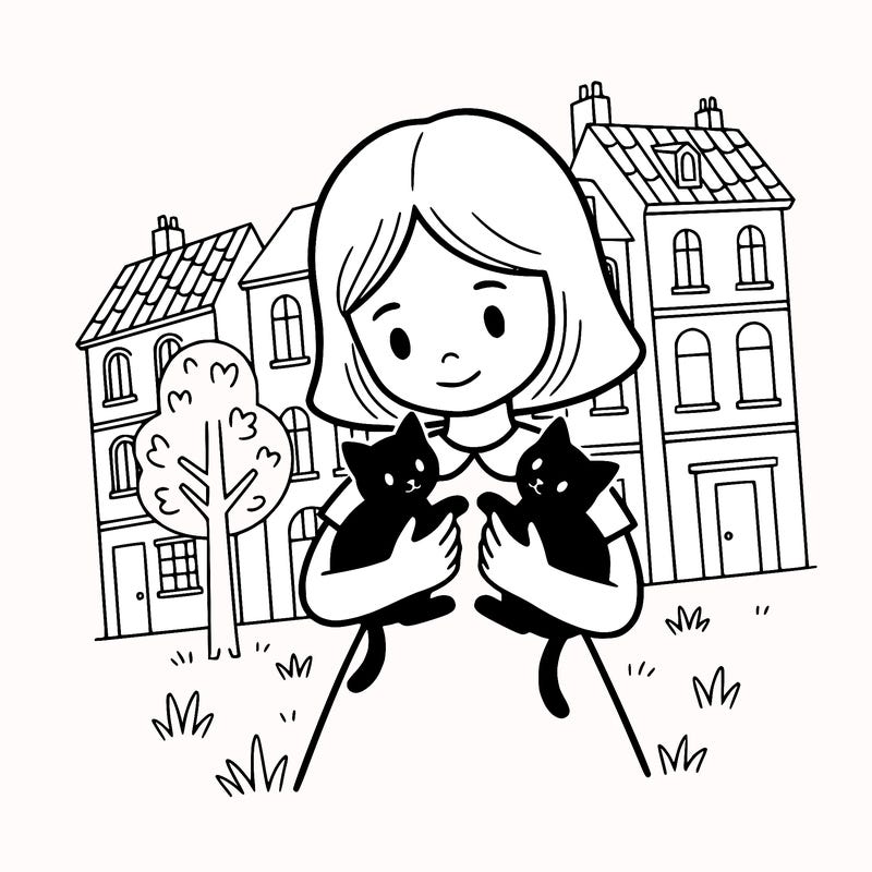 a girl holding two black kitties