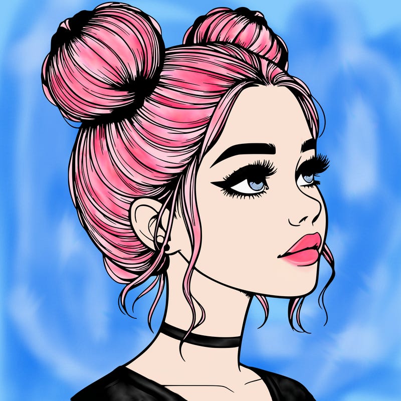 realistic girl with buns on the top of her head