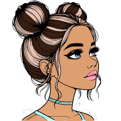 realistic girl with buns on the top of her head