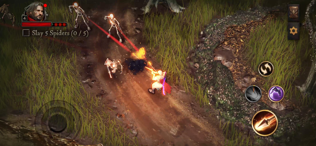 Shadowborn - A hero using magic attacks against skeleton enemies in a forest environment in Shadowborn