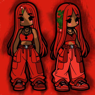 girl in baggy pants crop top and long hair