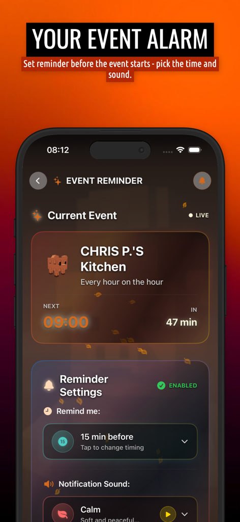 GAG Stocks - Event reminder and alarm settings screen in the GAG Stocks app