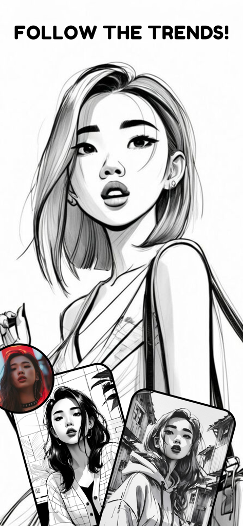 Retrato tipo boceto en blanco y negro de una mujer creado con la IA de ToonMe