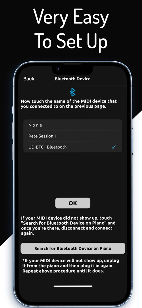 PianoStream Piano MIDI Player - Interface showing how to connect a player piano to PianoStream via Bluetooth MIDI