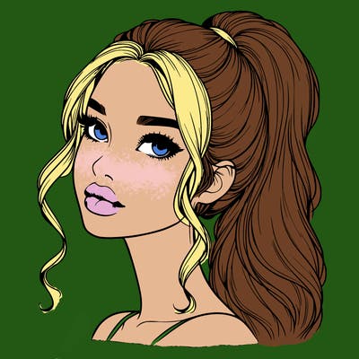 realistic girl with a ponytail on her hair and lips