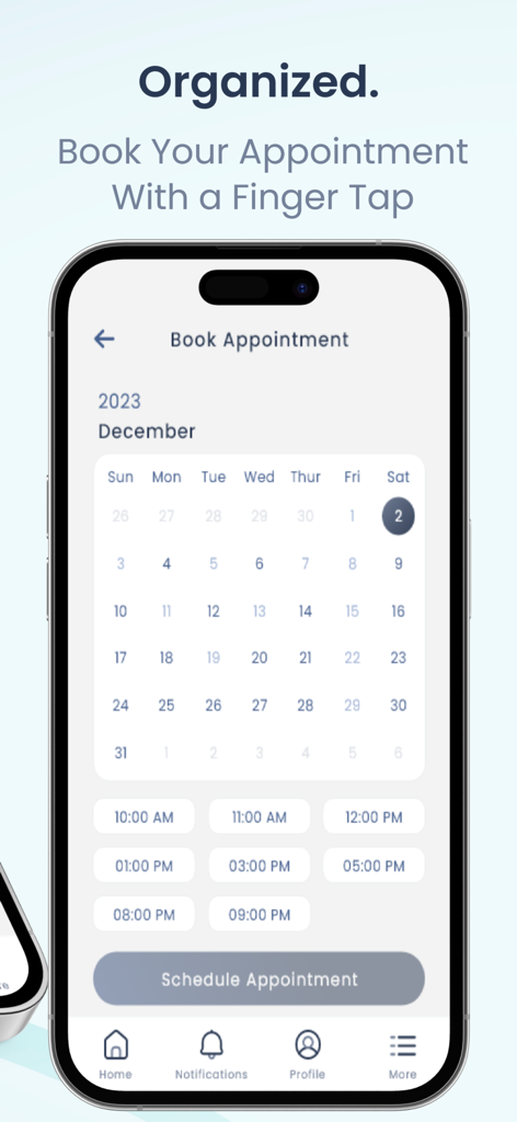 MasterFit - MasterFit app calendar screen for booking gym appointments