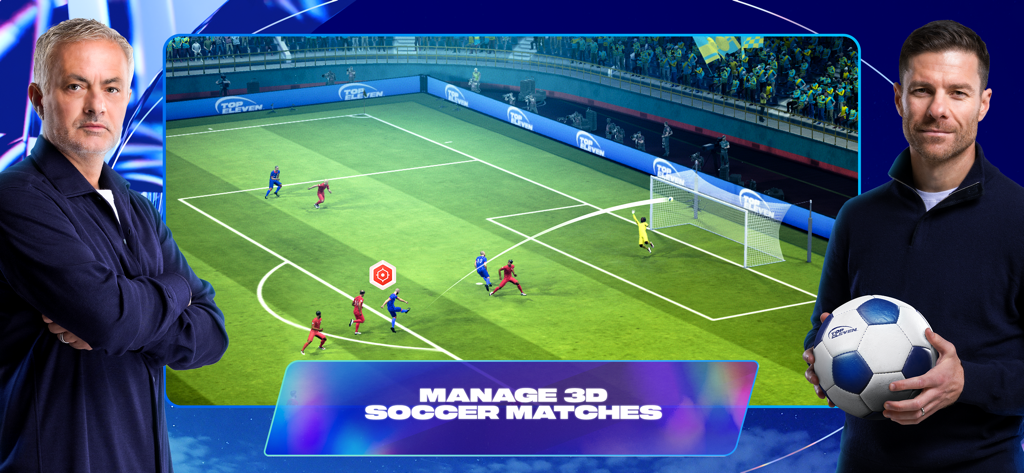 Top Eleven Be a Soccer Manager - Simulación de partido de fútbol 3D de Top Eleven con José Mourinho y Xabi Alonso