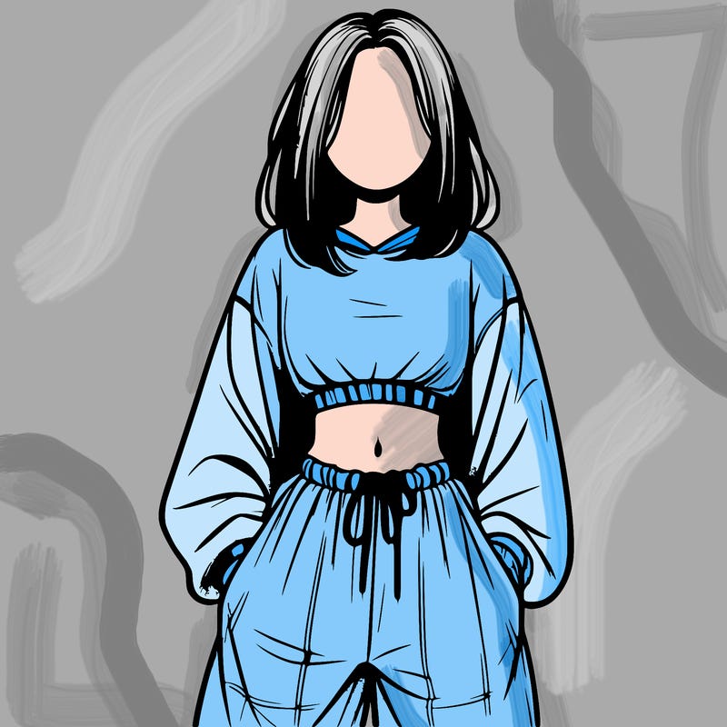 realistic girl faceless with baggy pants and a crop top