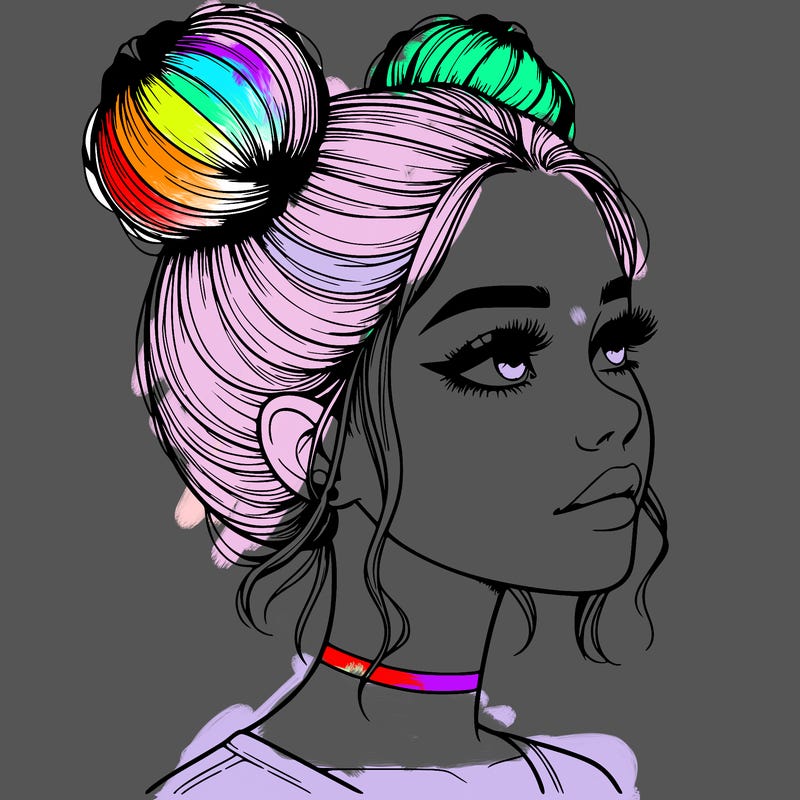 realistic girl with buns on the top of her head