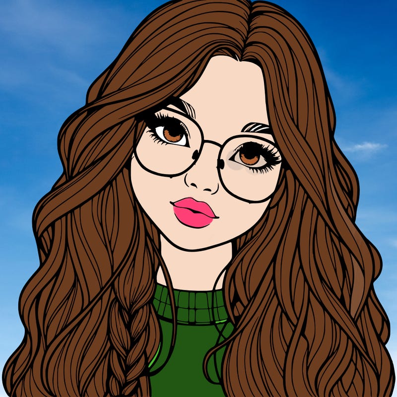 girl with long hair and freckles and glasses realistic