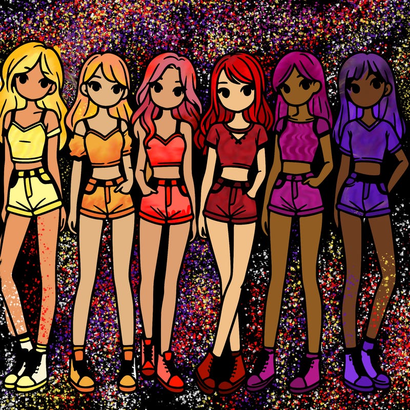 a group of girls wearing crop tops and shorts